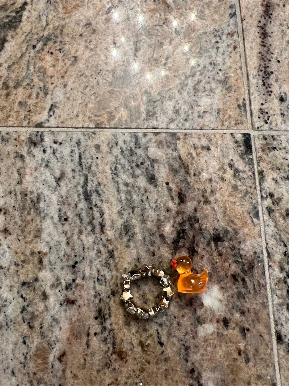 Orange Glass Duck Charm and Silver Beaded Ring